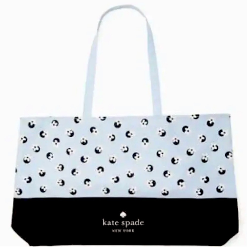 kate spade New Grey Black & White Floral Polkadot Lightweight Tote Bag